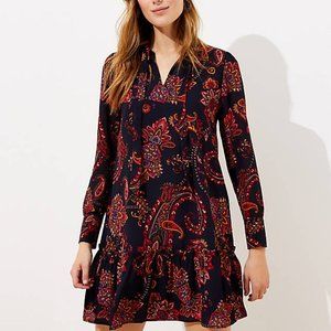 PAISLEY TIE NECK FLOUNCE DRESS